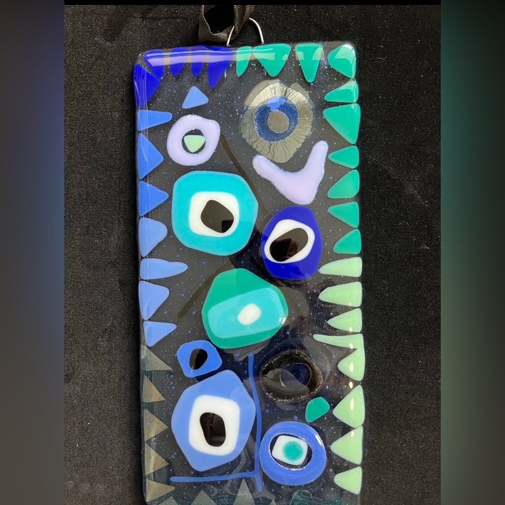 Island Magic Fused Art Glass Handmade Hanging Plaque 10”x5”Original Design